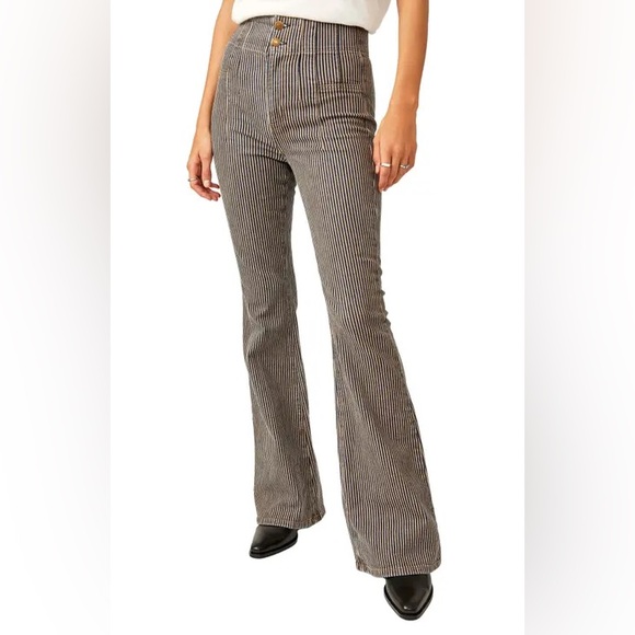 FREE PEOPLE Jayde High Rise Flare Leg Jeans Railroad Stripe - Picture 2 of 12